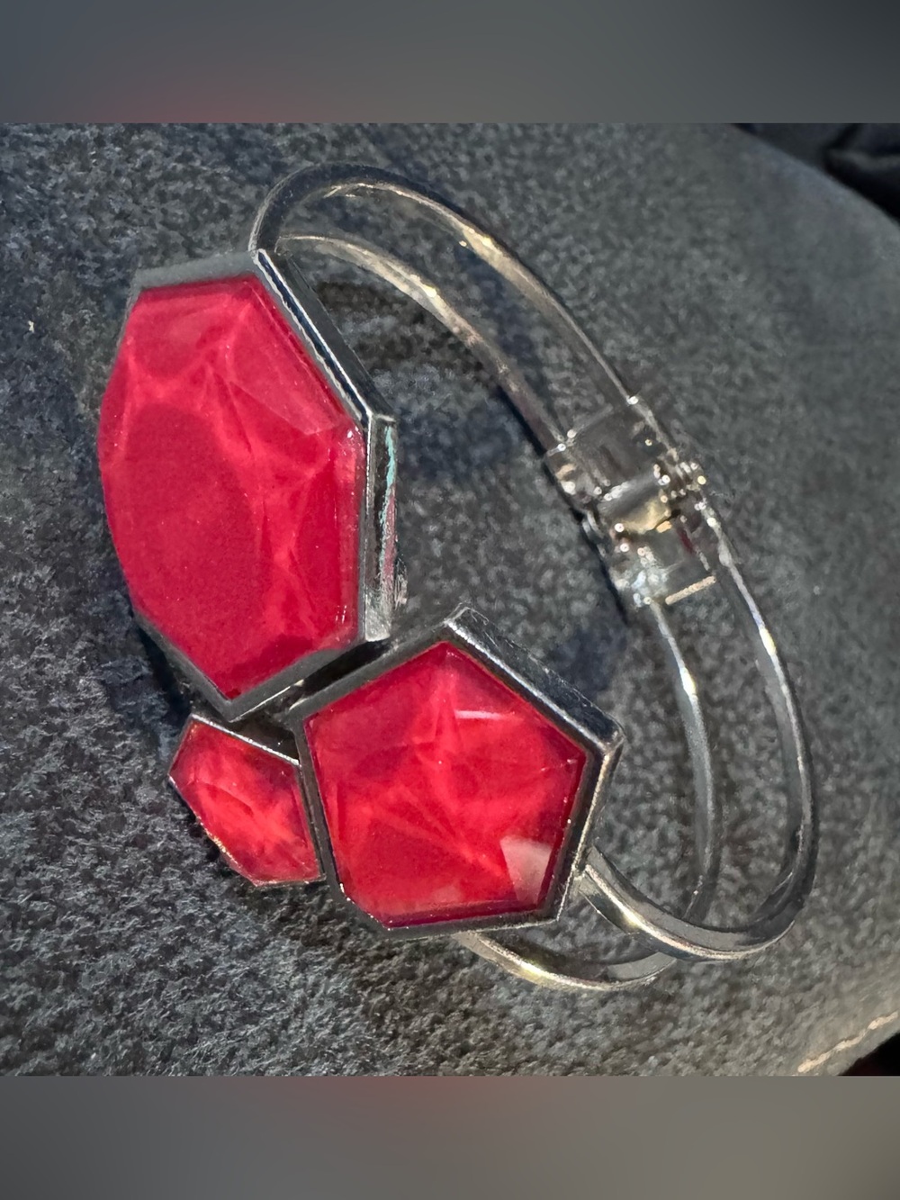 Red Geometric Statement Bangle Bracelet